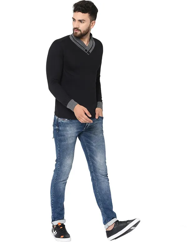 Black_Cotton_Solid_Shawl_Neck_Regukar_Fit_T-Shirt_for_men