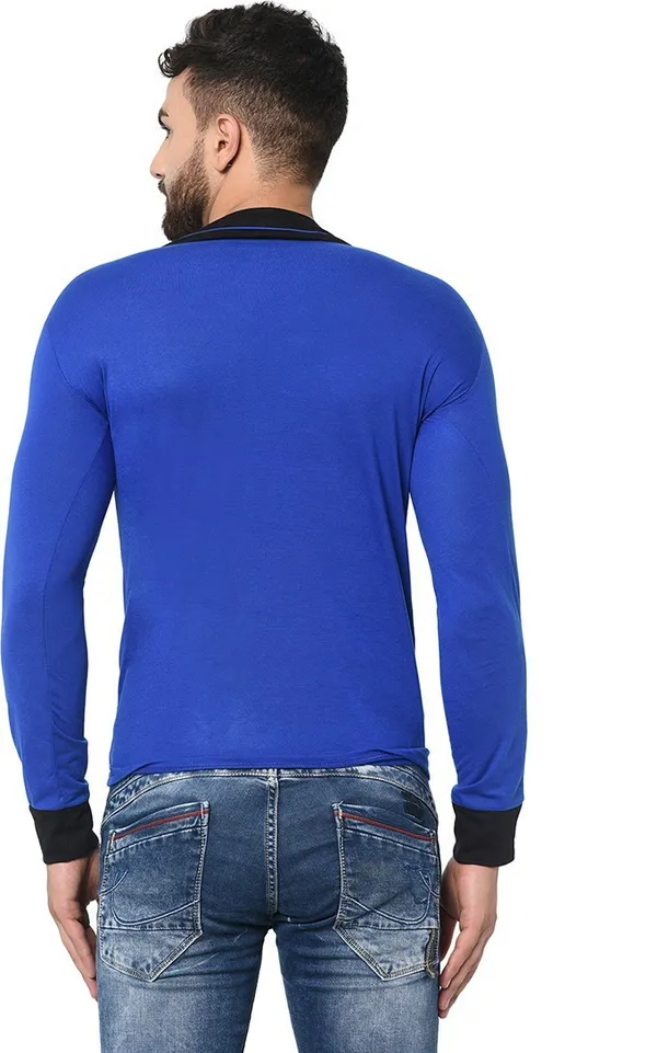 Dark_Blue_Cotton_Solid_Shawl_Neck_Regukar_Fit_T-Shirt_For_Men