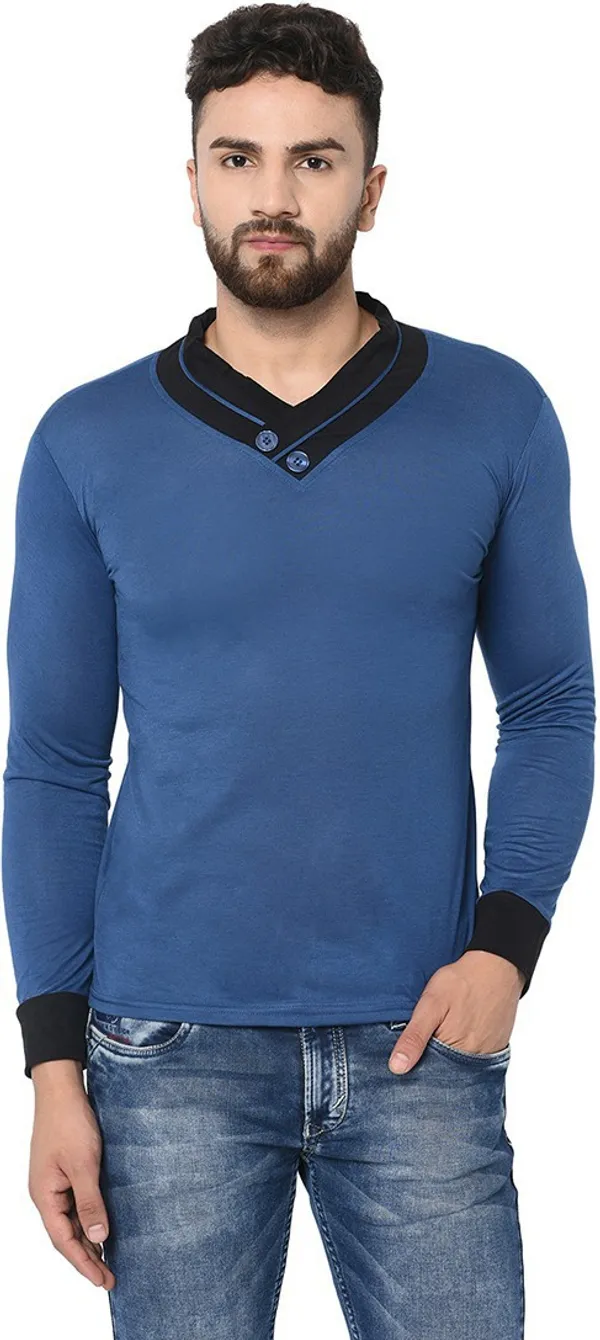 Dark_Blue_Cotton_Solid_Shawl_Neck_Regukar_Fit_T-Shirt_for_men