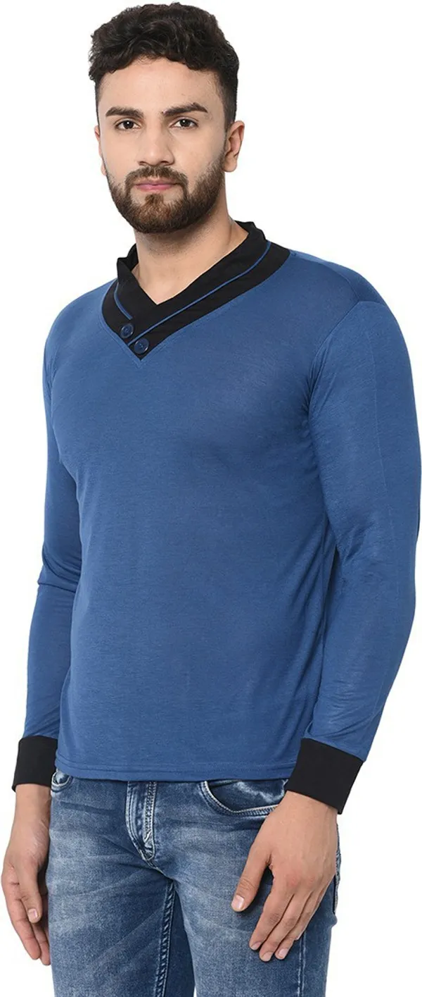 Dark_Blue_Cotton_Solid_Shawl_Neck_Regukar_Fit_T-Shirt_for_men