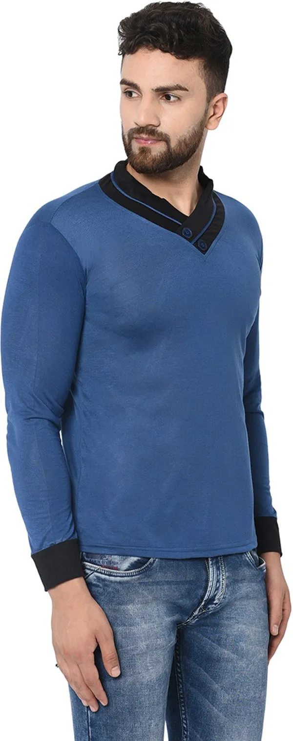Dark_Blue_Cotton_Solid_Shawl_Neck_Regukar_Fit_T-Shirt_for_men