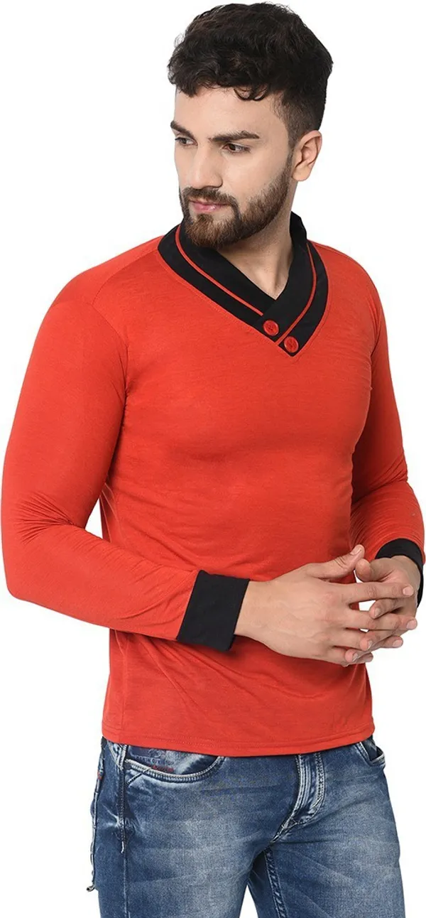 Orange_Cotton_Solid_Shawl_Neck_Regukar_Fit_T-Shirt_for_men