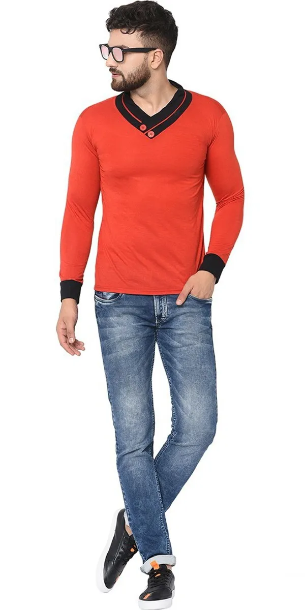 Orange_Cotton_Solid_Shawl_Neck_Regukar_Fit_T-Shirt_for_men