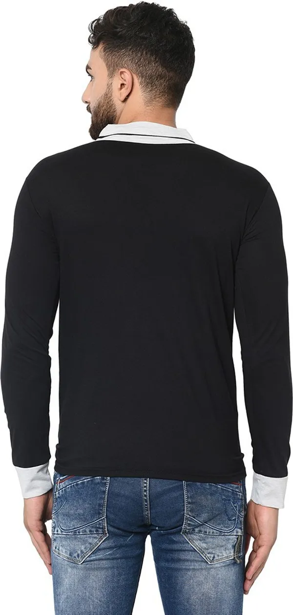 Black_Cotton_Solid_Shawl_Neck_Regukar_Fit_T-Shirt_For_Men