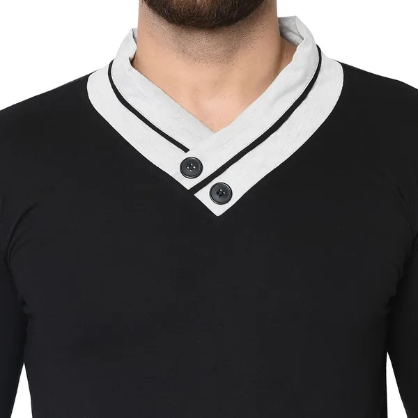 Black_Cotton_Solid_Shawl_Neck_Regukar_Fit_T-Shirt_For_Men