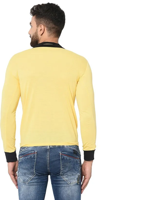Yellow_Cotton_Solid_Shawl_Neck_Regukar_Fit_T-Shirt_For_Men