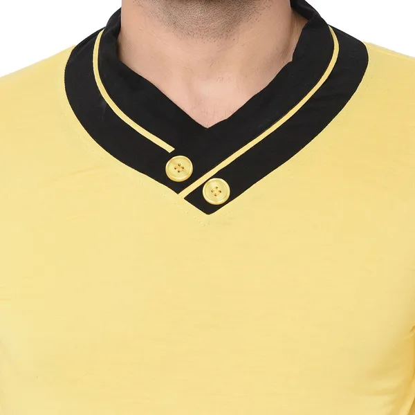 Yellow_Cotton_Solid_Shawl_Neck_Regukar_Fit_T-Shirt_For_Men