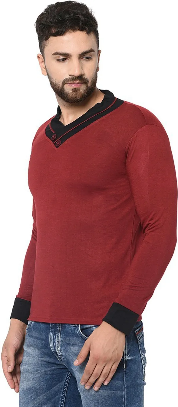 Maroon_Cotton_Solid_Shawl_Neck_Regukar_Fit_T-Shirt_For_Men