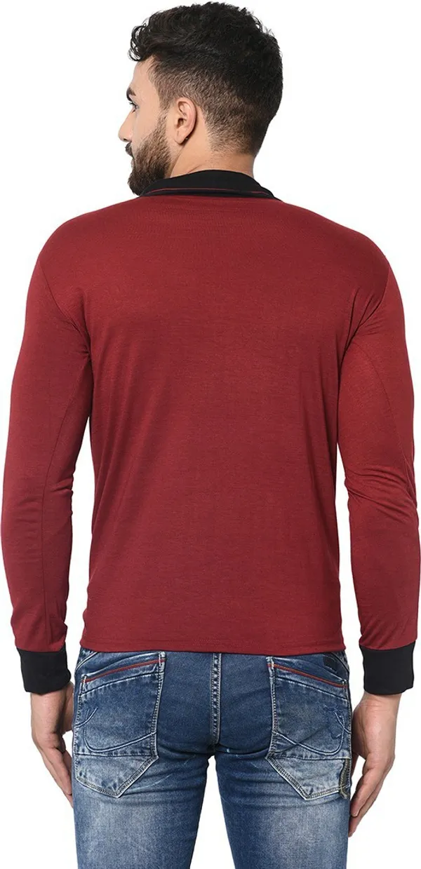 Maroon_Cotton_Solid_Shawl_Neck_Regukar_Fit_T-Shirt_For_Men