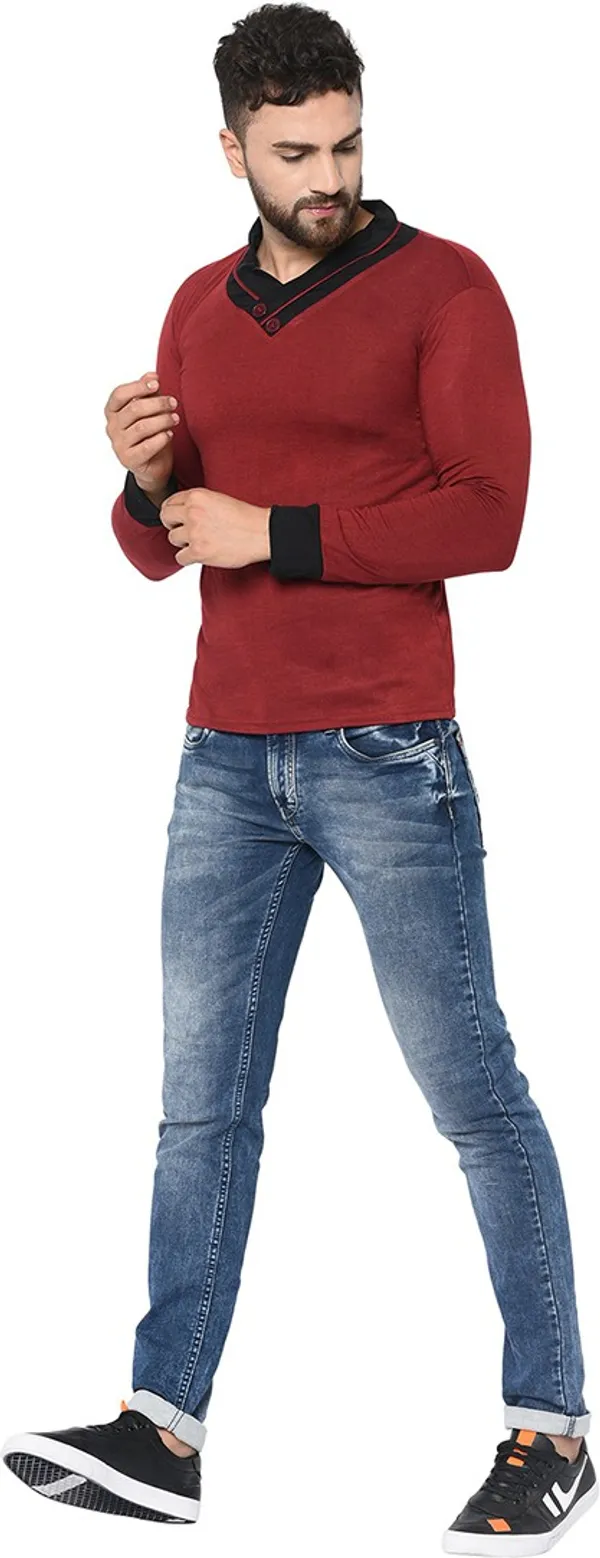 Maroon_Cotton_Solid_Shawl_Neck_Regukar_Fit_T-Shirt_For_Men