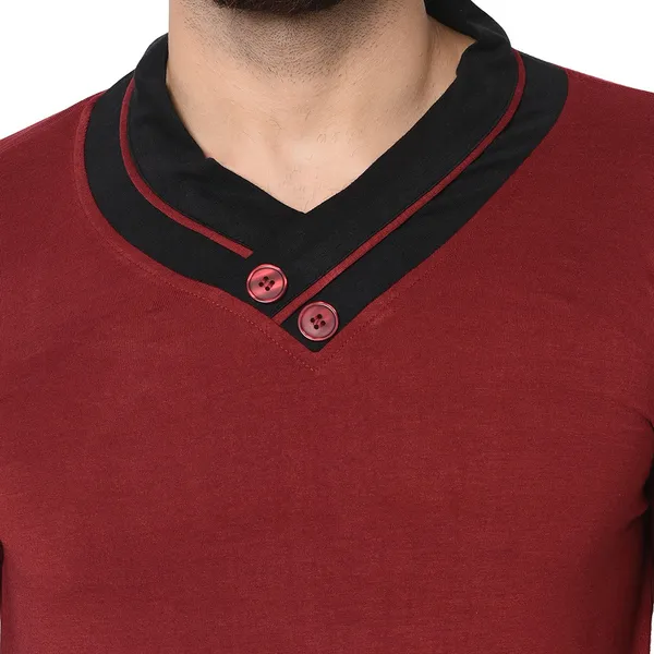 Maroon_Cotton_Solid_Shawl_Neck_Regukar_Fit_T-Shirt_For_Men