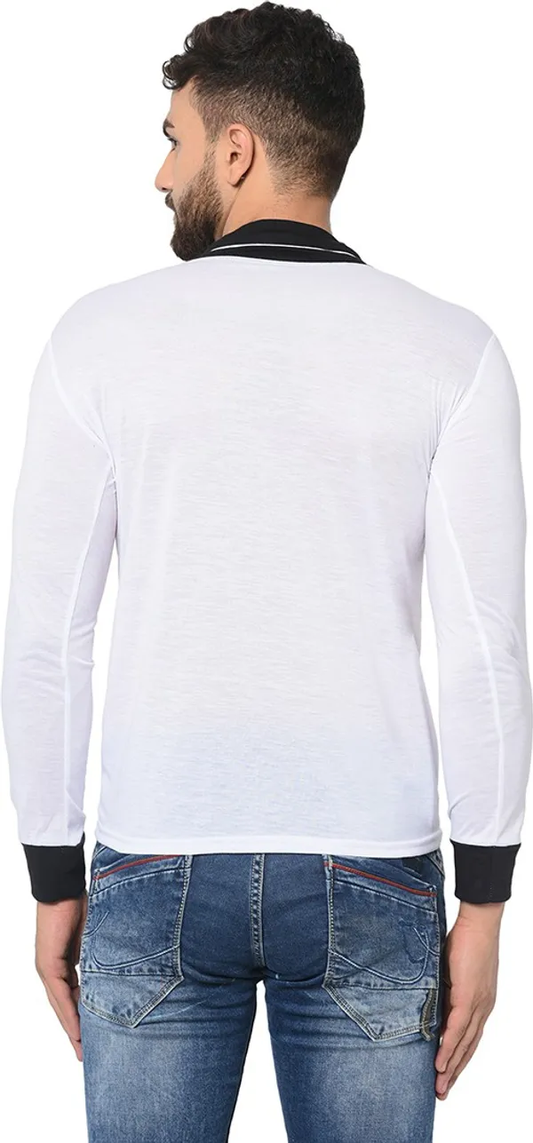 White_Cotton_Solid_Shawl_Neck_Regukar_Fit_T-Shirt_For_Men