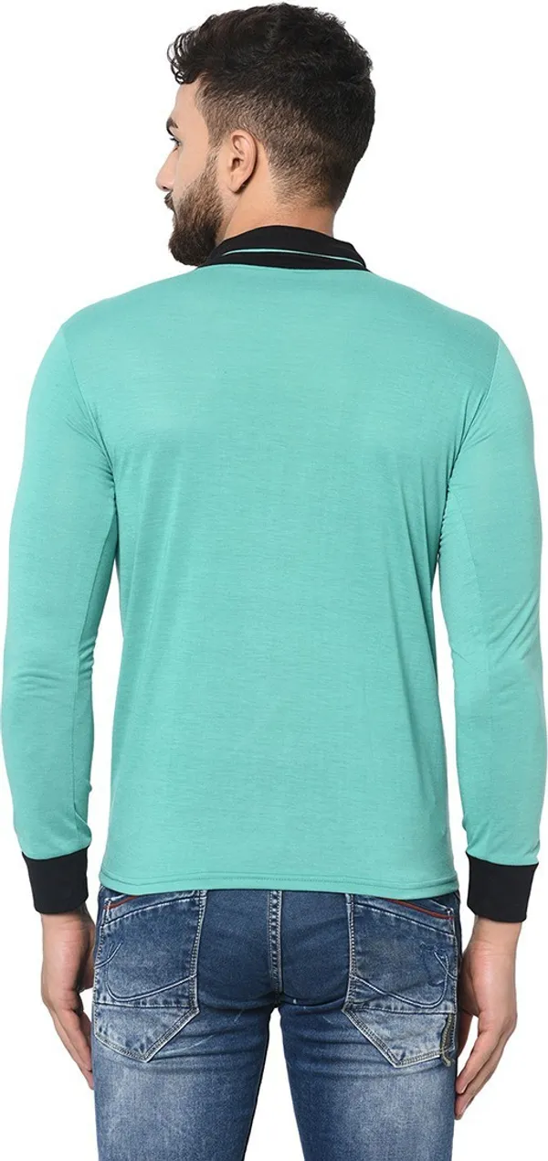 Light_Green_Cotton_Solid_Shawl_Neck_Regukar_Fit_T-Shirt_For_Men