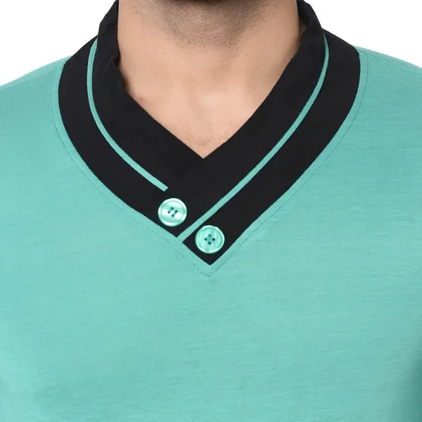 Light_Green_Cotton_Solid_Shawl_Neck_Regukar_Fit_T-Shirt_For_Men