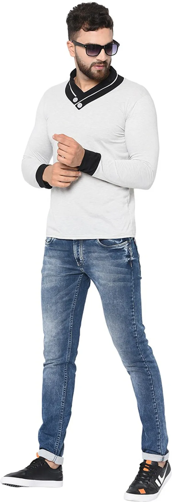 Grey_Cotton_Solid_Shawl_Neck_Regukar_Fit_T-Shirt_for_men