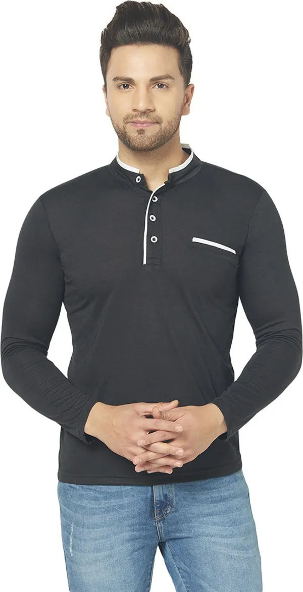 Black_Cotton_Solid_Henley_Neck_Regukar_Fit_T-Shirt_For_Men