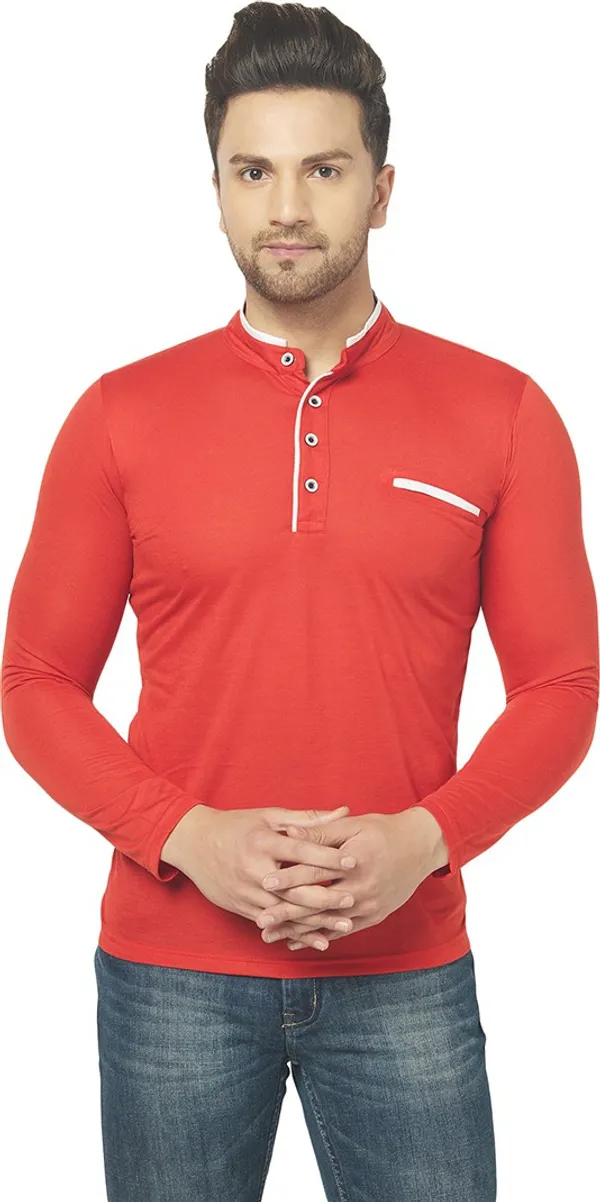 Red__Cotton_Solid_Henley_Neck__Regukar_Fit_T-Shirt_For_Men