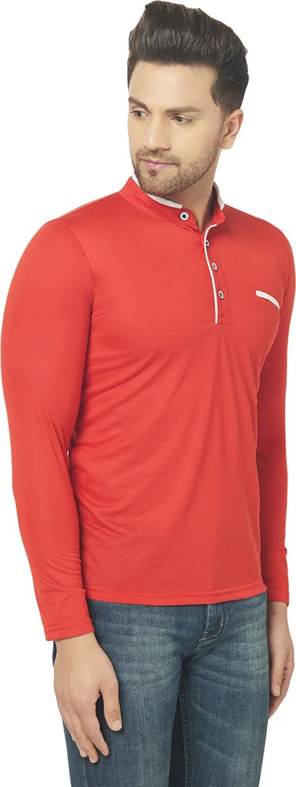 Red__Cotton_Solid_Henley_Neck__Regukar_Fit_T-Shirt_For_Men