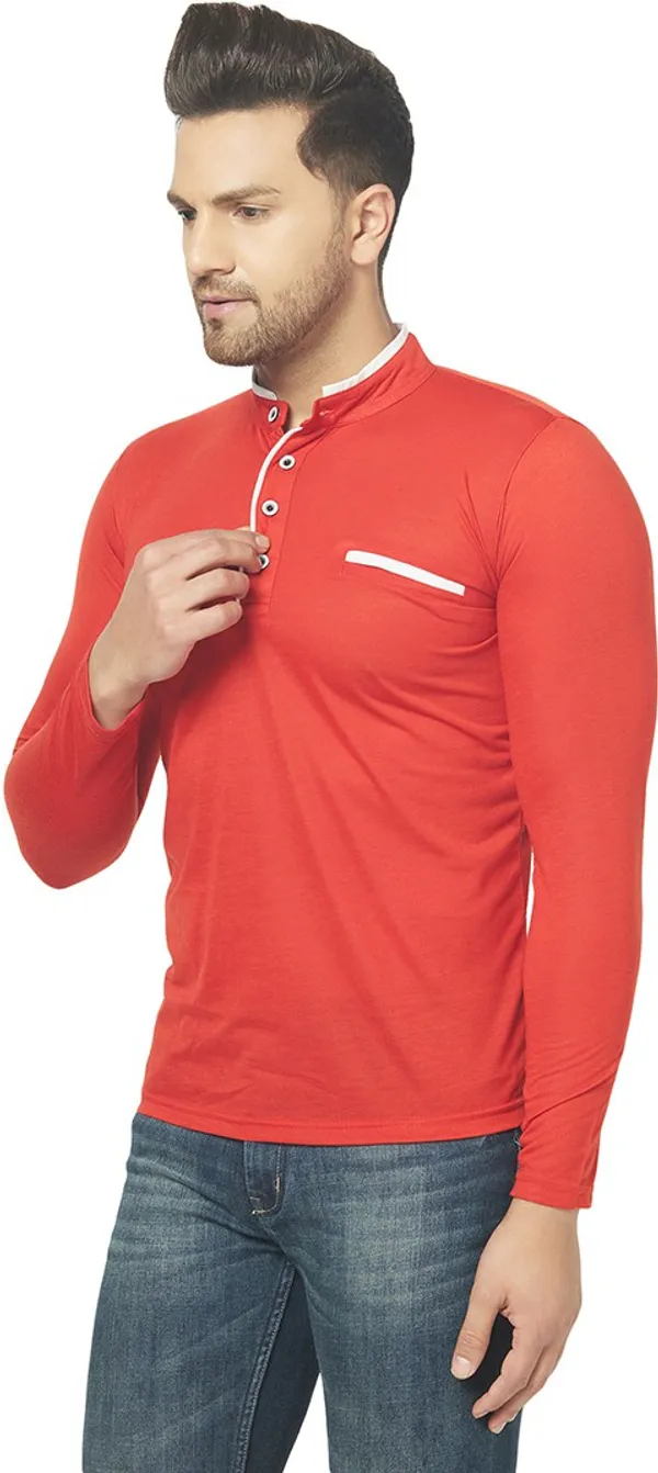 Red__Cotton_Solid_Henley_Neck__Regukar_Fit_T-Shirt_For_Men