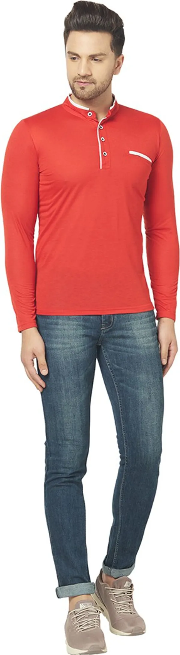 Red__Cotton_Solid_Henley_Neck__Regukar_Fit_T-Shirt_For_Men