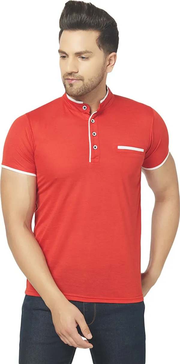 Red__Cotton_Solid_Henley_Neck__Regukar_Fit_T-Shirt_For_Men