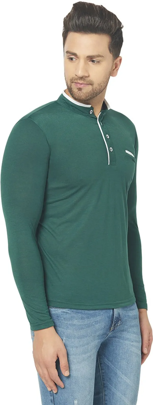 Dark_Green_Cotton_Solid_Henley_Neck_Regukar_Fit_T-Shirt_for_men