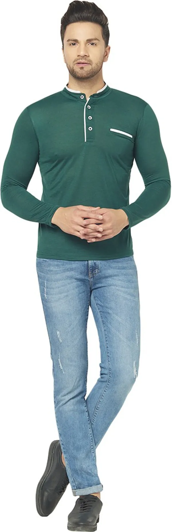 Dark_Green_Cotton_Solid_Henley_Neck_Regukar_Fit_T-Shirt_for_men