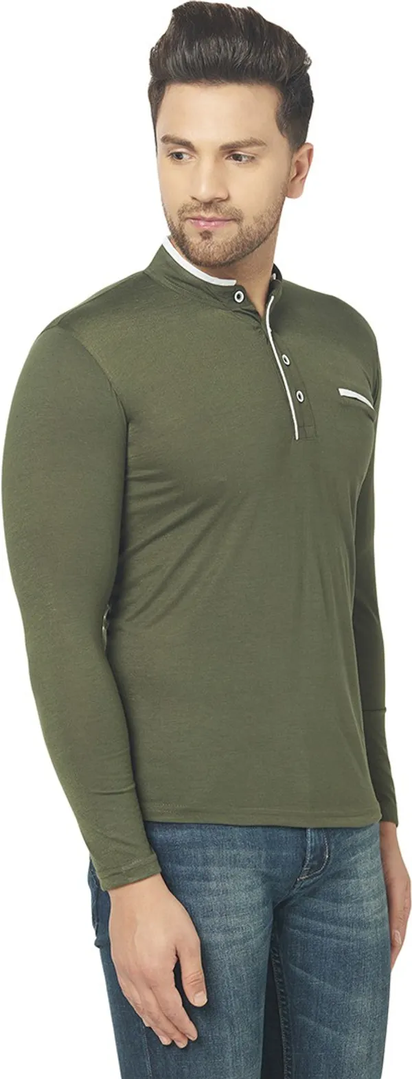 Dark_Green_Cotton_Solid_Henley_Neck_Regukar_Fit_T-Shirt_for_men