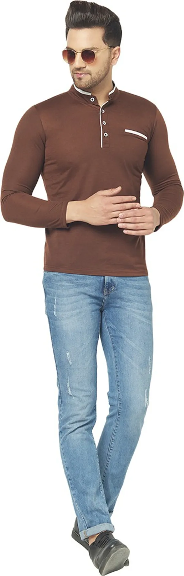 Brown_Cotton_Solid_Men_Henley_Neck_Regukar_Fit_T-Shirt_For_Men