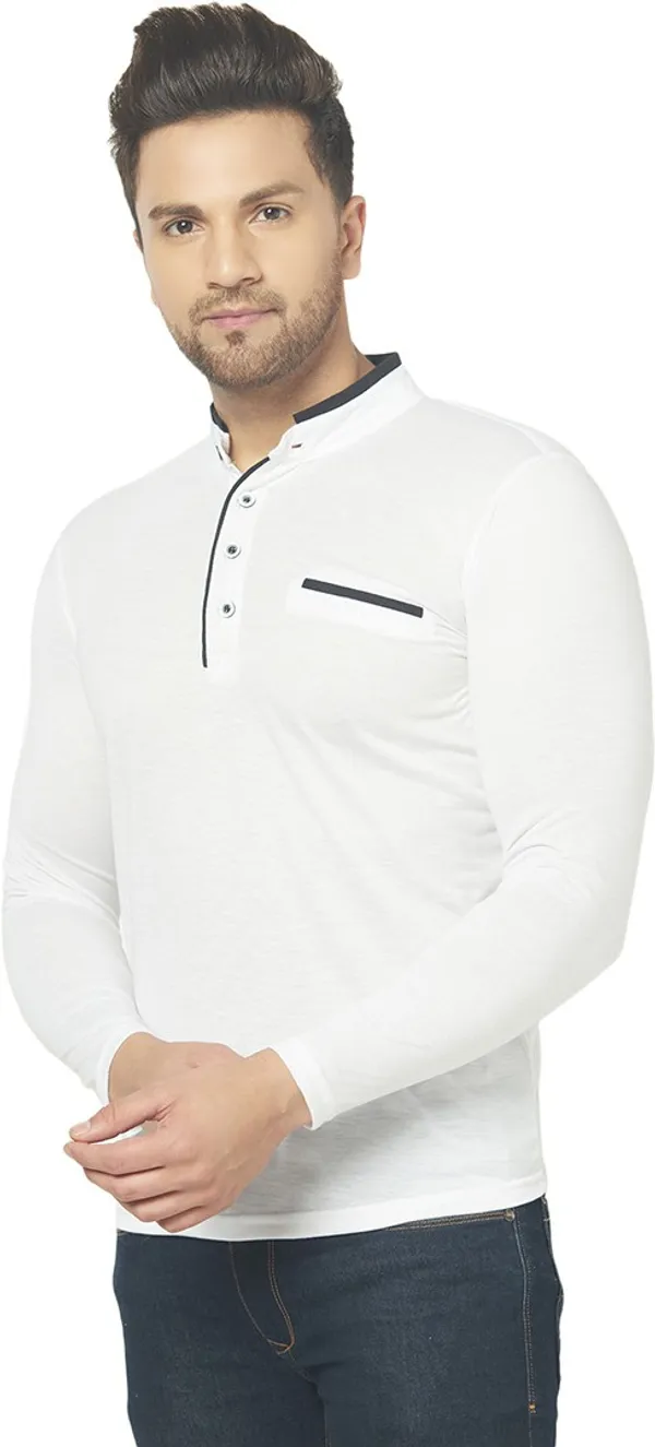 White_Cotton_Solid_Henley_Neck_Regukar_Fit_T-Shirt_For_Men