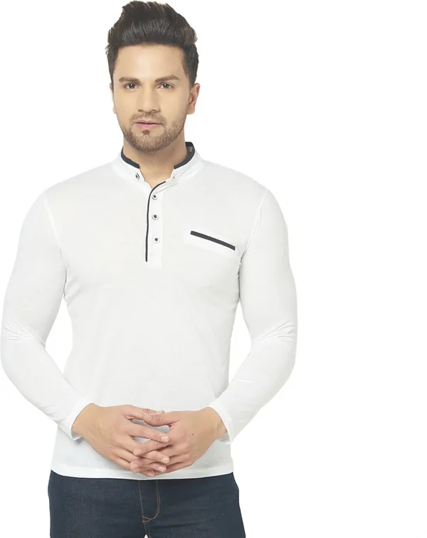 White_Cotton_Solid_Henley_Neck_Regukar_Fit_T-Shirt_For_Men