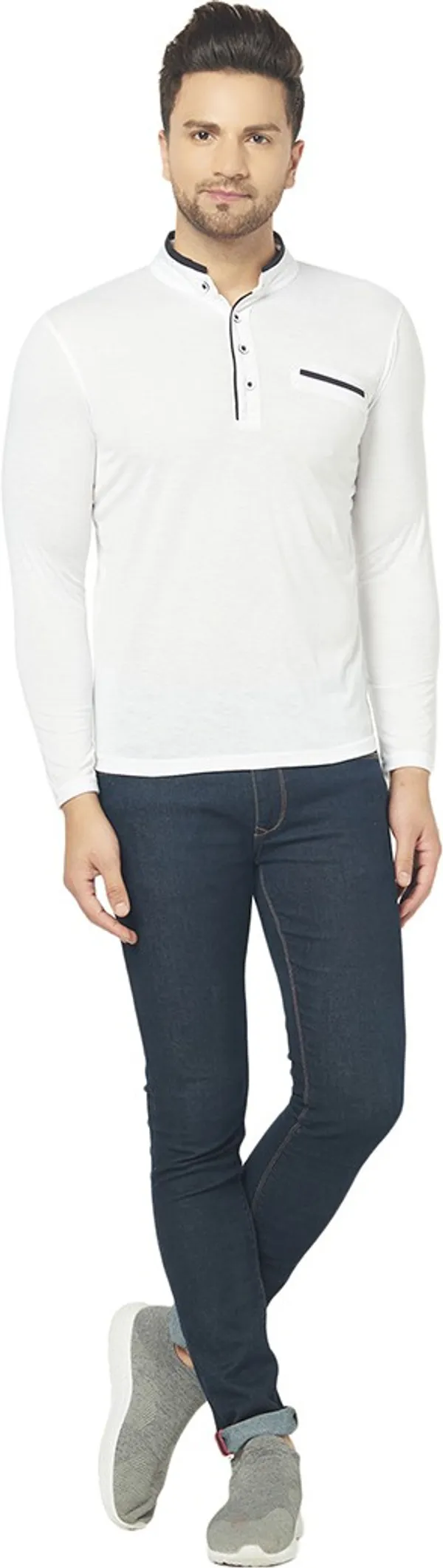 White_Cotton_Solid_Henley_Neck_Regukar_Fit_T-Shirt_For_Men