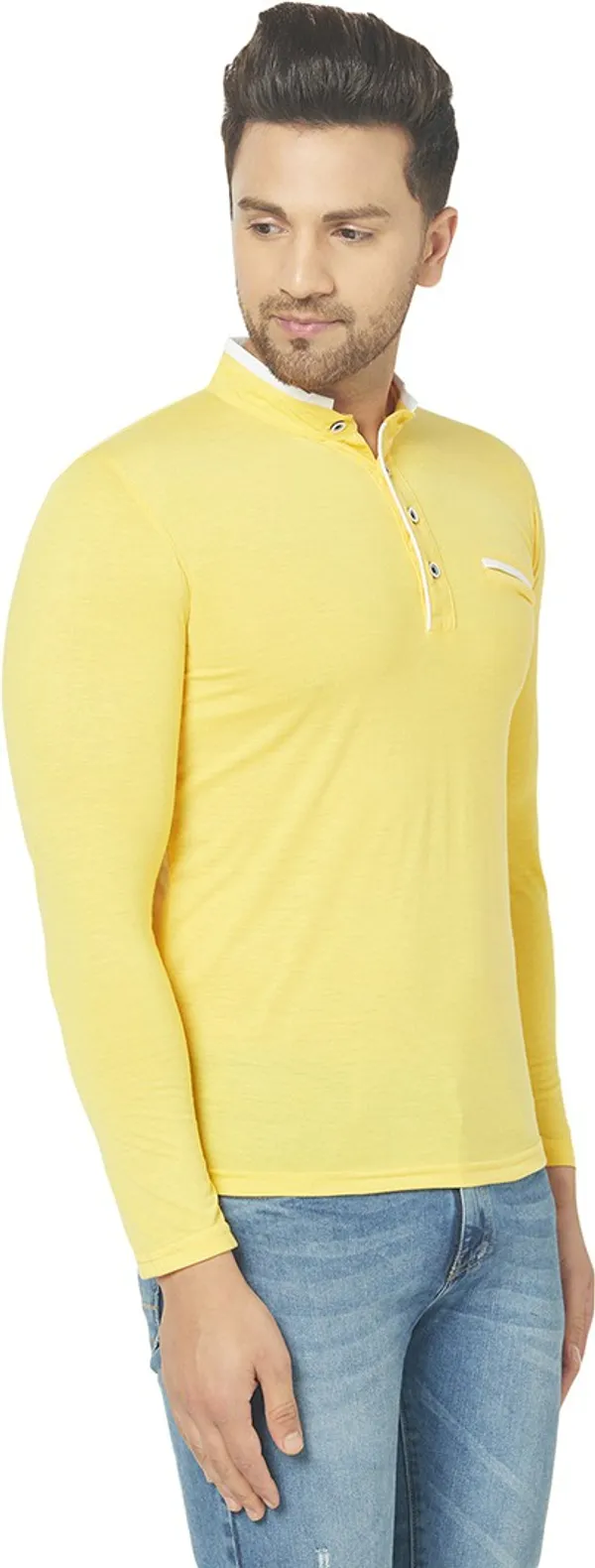 Yellow_Cotton_Solid_Henley_Neck_Regukar_Fit_T-Shirt_for_men