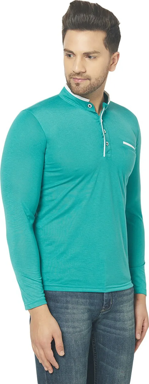 Light_Green_Cotton_Solid_Henley_Neck_Regukar_Fit_T-Shirt_For_Men