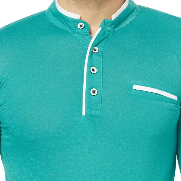 Light_Green_Cotton_Solid_Henley_Neck_Regukar_Fit_T-Shirt_For_Men