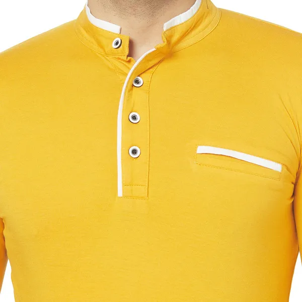 Yellow_Cotton_Solid_Henley_Neck_Regukar_Fit_T-Shirt_For_Men