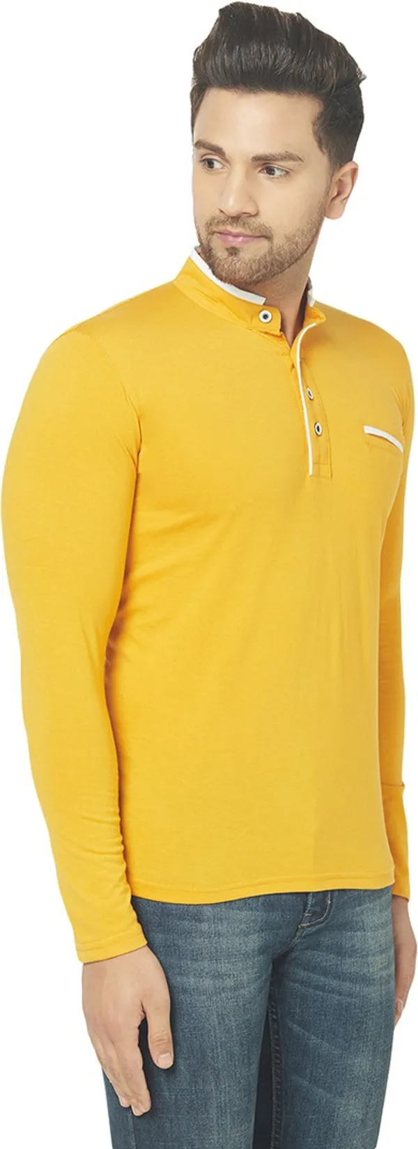 Yellow_Cotton_Solid_Henley_Neck_Regukar_Fit_T-Shirt_For_Men