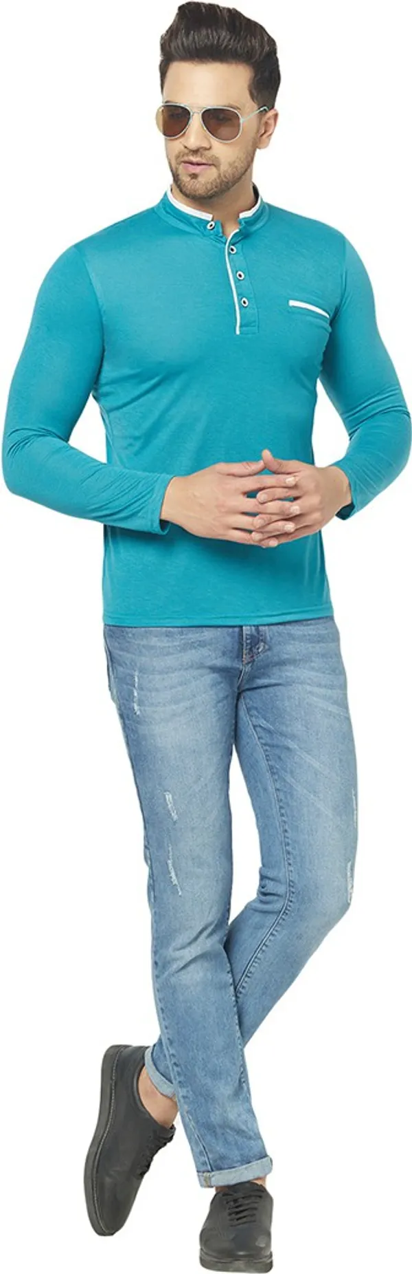 Dark_Blue_Cotton_Solid_Henley_Neck_Regukar_Fit_T-Shirt_For_Men