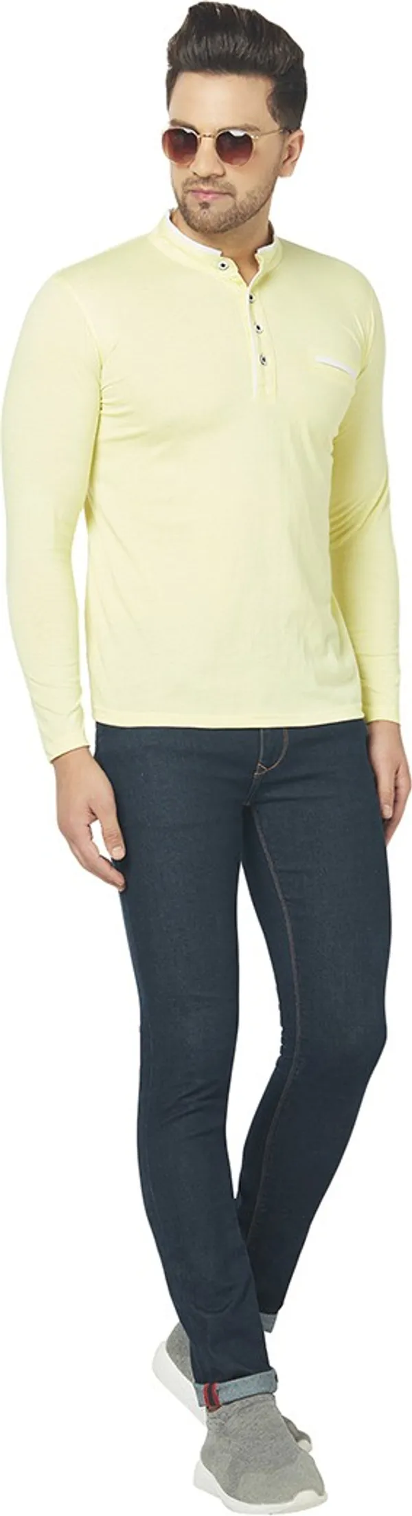 Yellow_Cotton_Solid_Henley_Neck_Regukar_Fit_T-Shirt_for_men