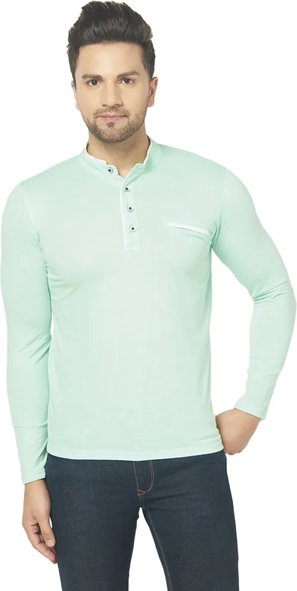 Light_Green_Cotton_Solid_Mandarin_Collar_Regukar_Fit_T-Shirt_for_men
