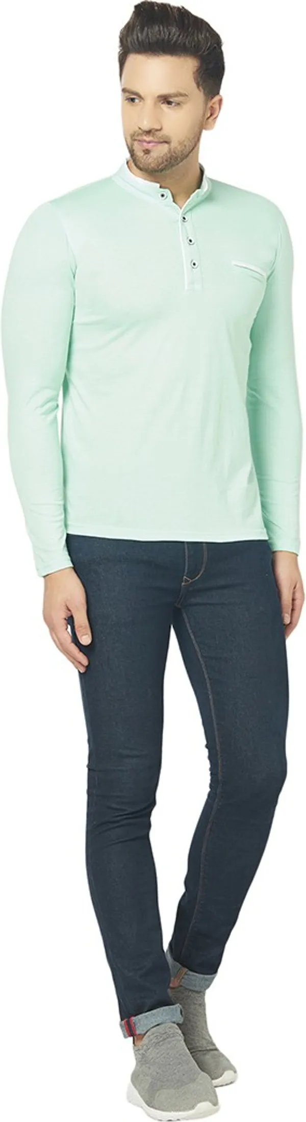 Light_Green_Cotton_Solid_Mandarin_Collar_Regukar_Fit_T-Shirt_for_men