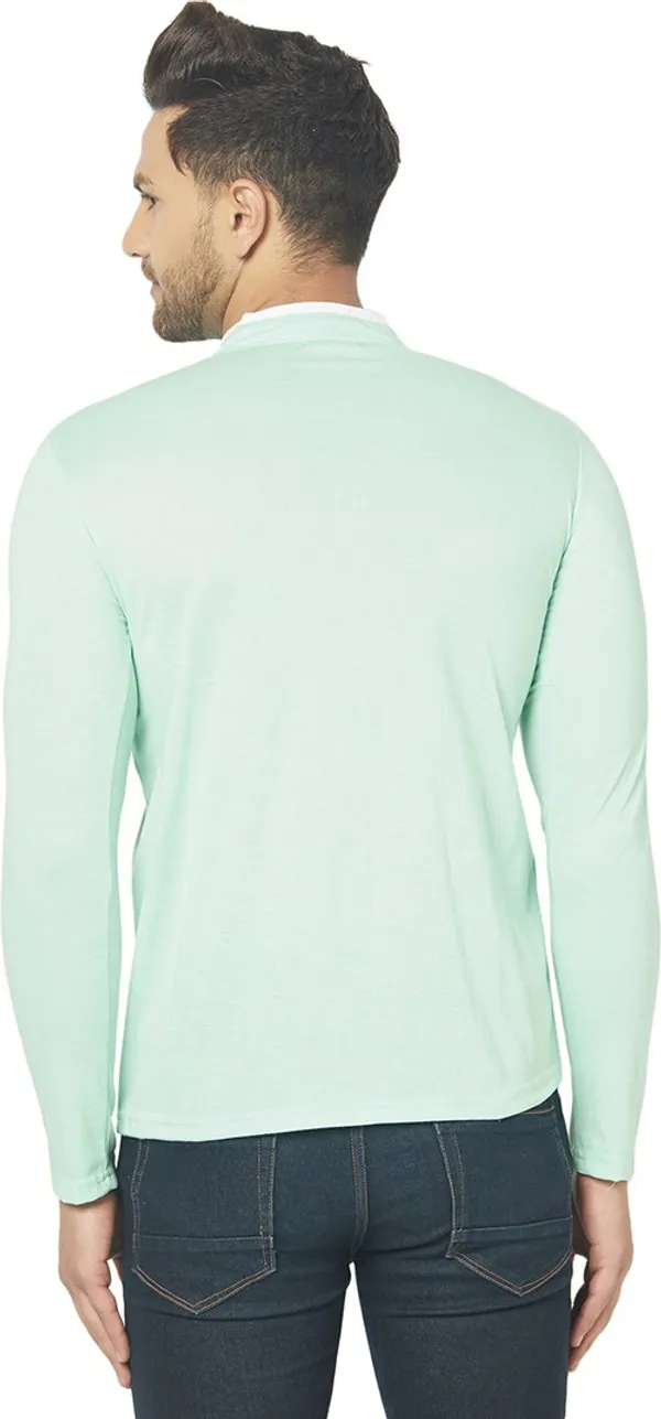 Light_Green_Cotton_Solid_Mandarin_Collar_Regukar_Fit_T-Shirt_for_men