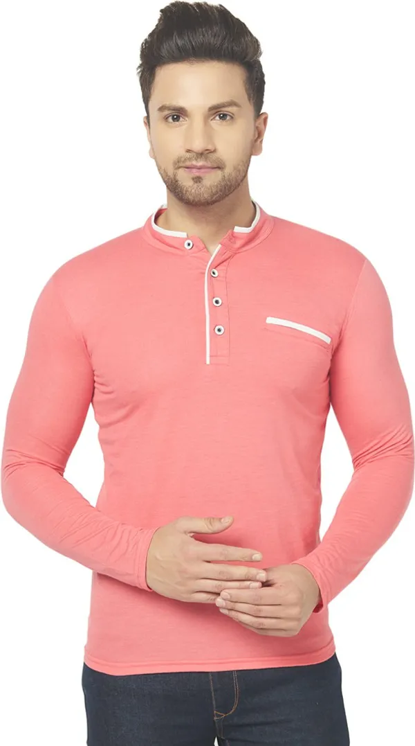 Red__Cotton_Solid_Henley_Neck__Regukar_Fit_T-Shirt_For_Men