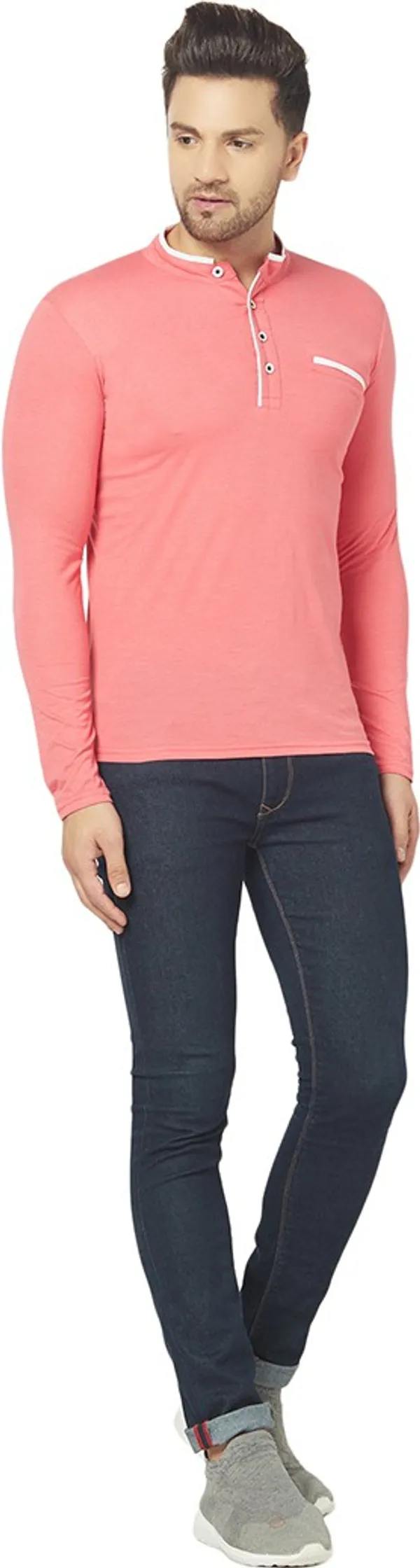 Red__Cotton_Solid_Henley_Neck__Regukar_Fit_T-Shirt_For_Men