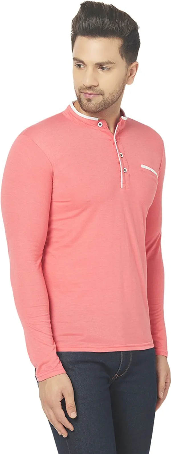 Red__Cotton_Solid_Henley_Neck__Regukar_Fit_T-Shirt_For_Men