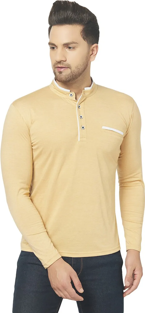 Beige_Cotton_Solid_Henley_Neck_Regukar_Fit_T-Shirt_For_Men