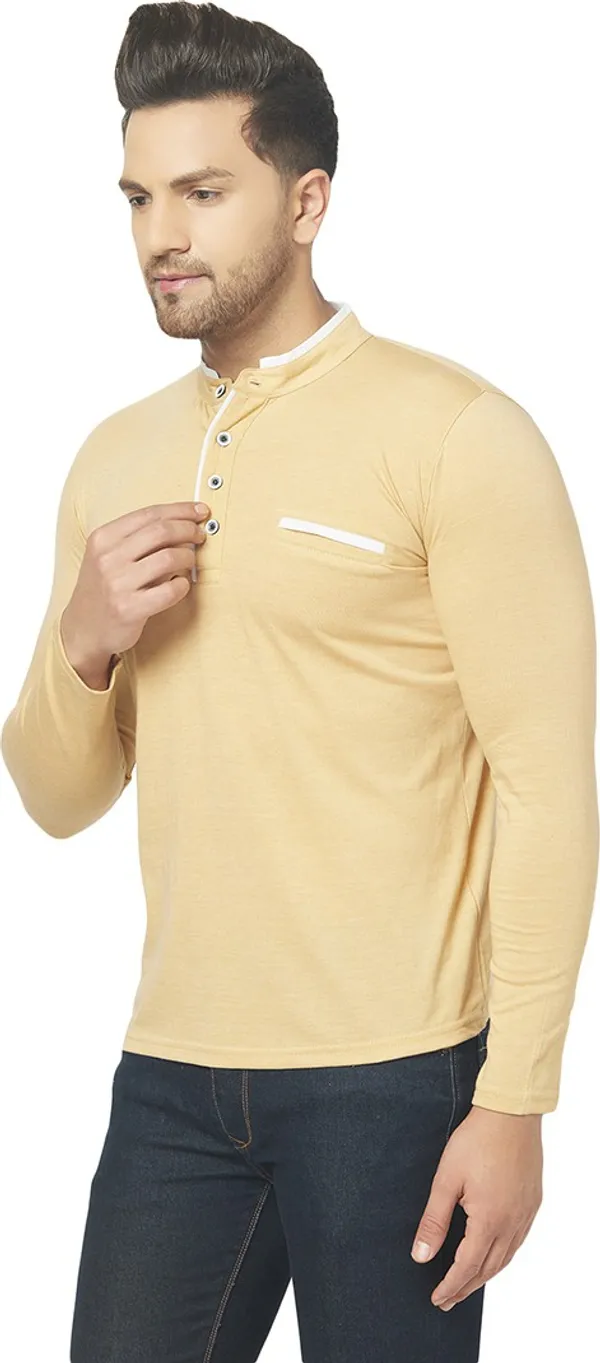 Beige_Cotton_Solid_Henley_Neck_Regukar_Fit_T-Shirt_For_Men