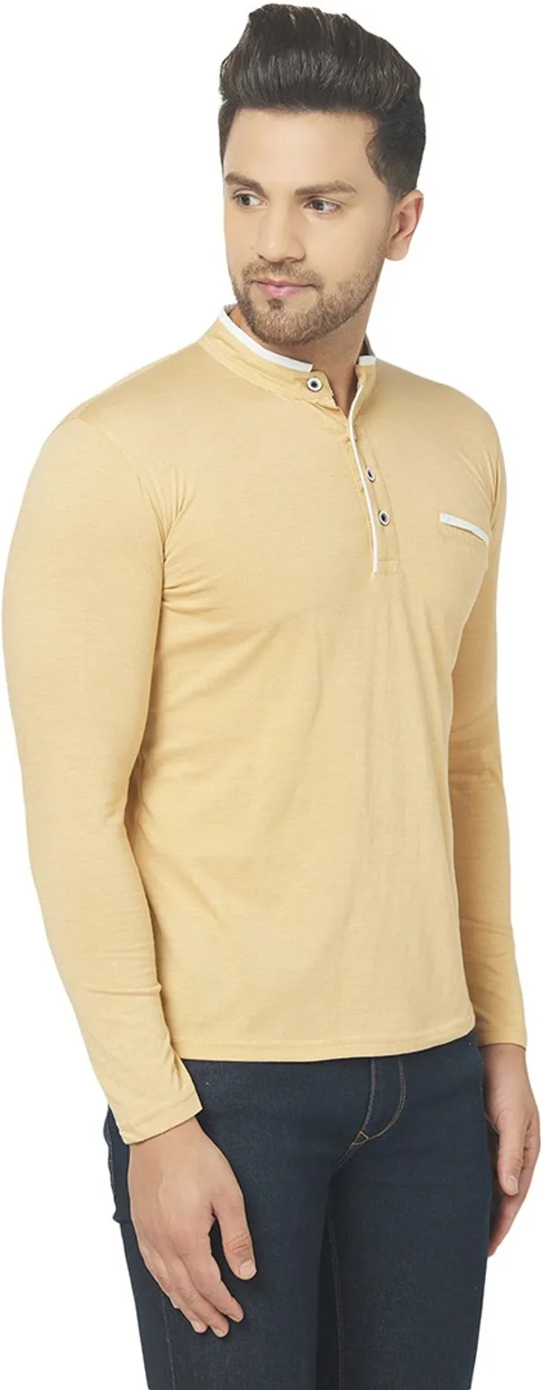 Beige_Cotton_Solid_Henley_Neck_Regukar_Fit_T-Shirt_For_Men