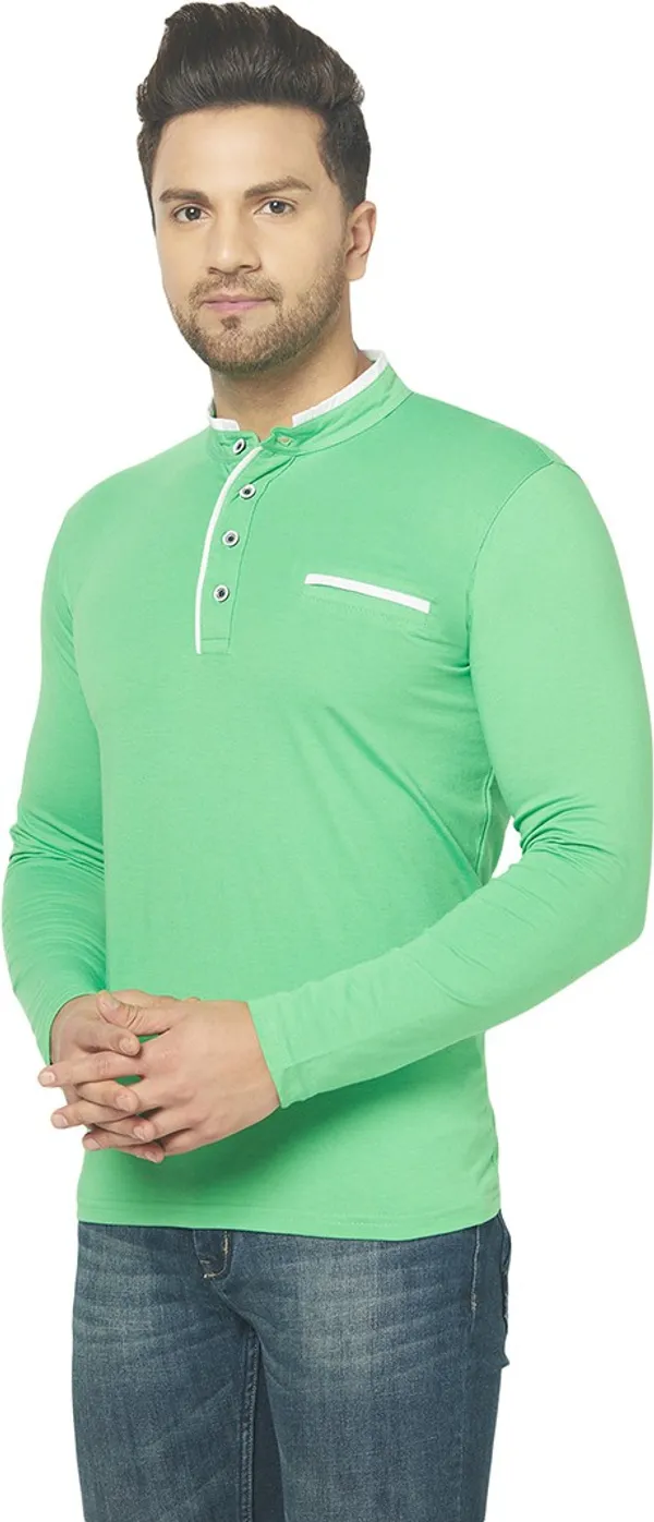Green_Cotton_Solid_Henley_Neck_Regukar_Fit_T-Shirt_For_Men