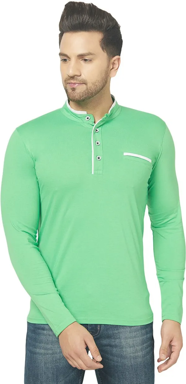 Green_Cotton_Solid_Henley_Neck_Regukar_Fit_T-Shirt_For_Men